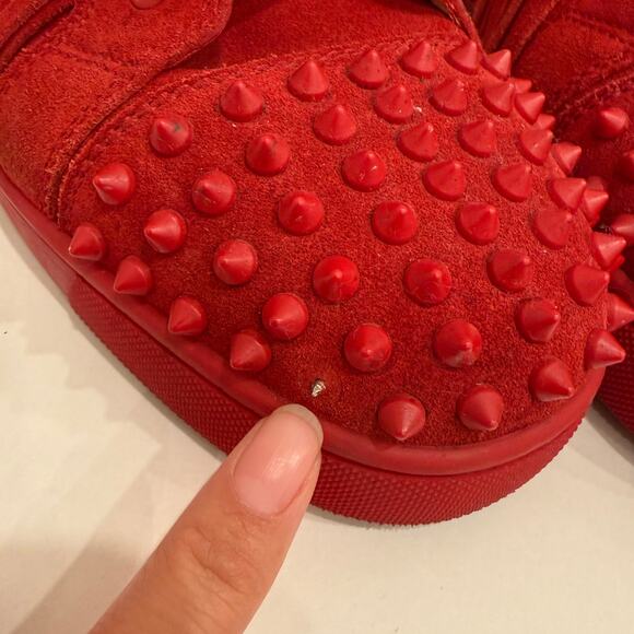 Christian Louboutin Coachelito Red Suede Fringe Spike High Top Sneakers Men’s 11 main image 8